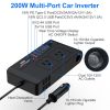 200W 12V Car Inverter DC12V to AC110V Vehicle Power Converter with 2 110V AC Outlets 1 Type-C 3 USB Ports Quick Charge Overheat Protection Voltage Dis
