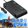 200W 12V Car Inverter DC12V to AC110V Vehicle Power Converter with 2 110V AC Outlets 1 Type-C 3 USB Ports Quick Charge Overheat Protection Voltage Dis
