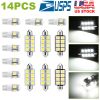 14Pcs T10 41mm Festoon LED Light Bulb Interior Dome Map LED Lights License Plate Trunk Side Positioning Lights 6000K White
