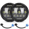 2Pcs 7In 75W Round LED Headlight 3500LM Halo Car Headlamp with DRL High Low Beam for Jeep Wrangler TJ JK CJ with H4 to H13 Adapters Plug and Play