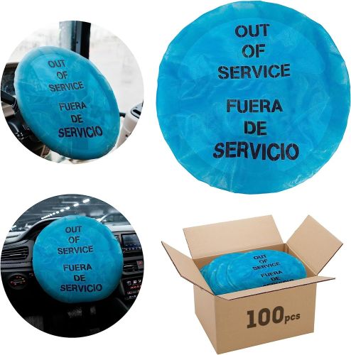 Pack of 100 'OUT OF SERVICE' Steering Wheel Message Cover PP+PE Steering Wheel Covers 40 GSM Size 24 Inch Blue Car Steering Wheel Cover.
