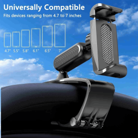 Car Dashboard Phone Holder Mount, 360 Degrees Rotation Auto Smartphones Clip, Multifunctional Vehicle Phone Stand Compatible with 4-7 Inch Cellphone