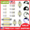 14Pcs T10 31mm 41mm Festoon LED Light Bulb Interior Dome Map LED Lights License Plate Trunk Side Positioning Lights 6000K White