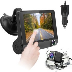 FHD 1080P Touch Screen Car DVR Dash Camera 4In 3 Lens Vehicle Driving Recorder Seamless Loop Recording (Option: CarDVRDashCam)